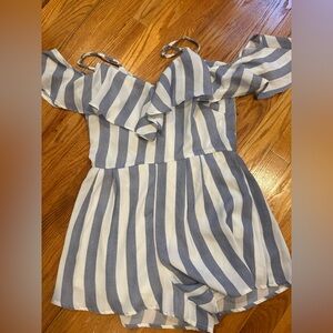 Lulu's Blue & White Striped Cold-Shoulder One-Piece